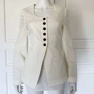 ALIGNE White Daphne Scoop Neck Linen Mix Fitted Blazer